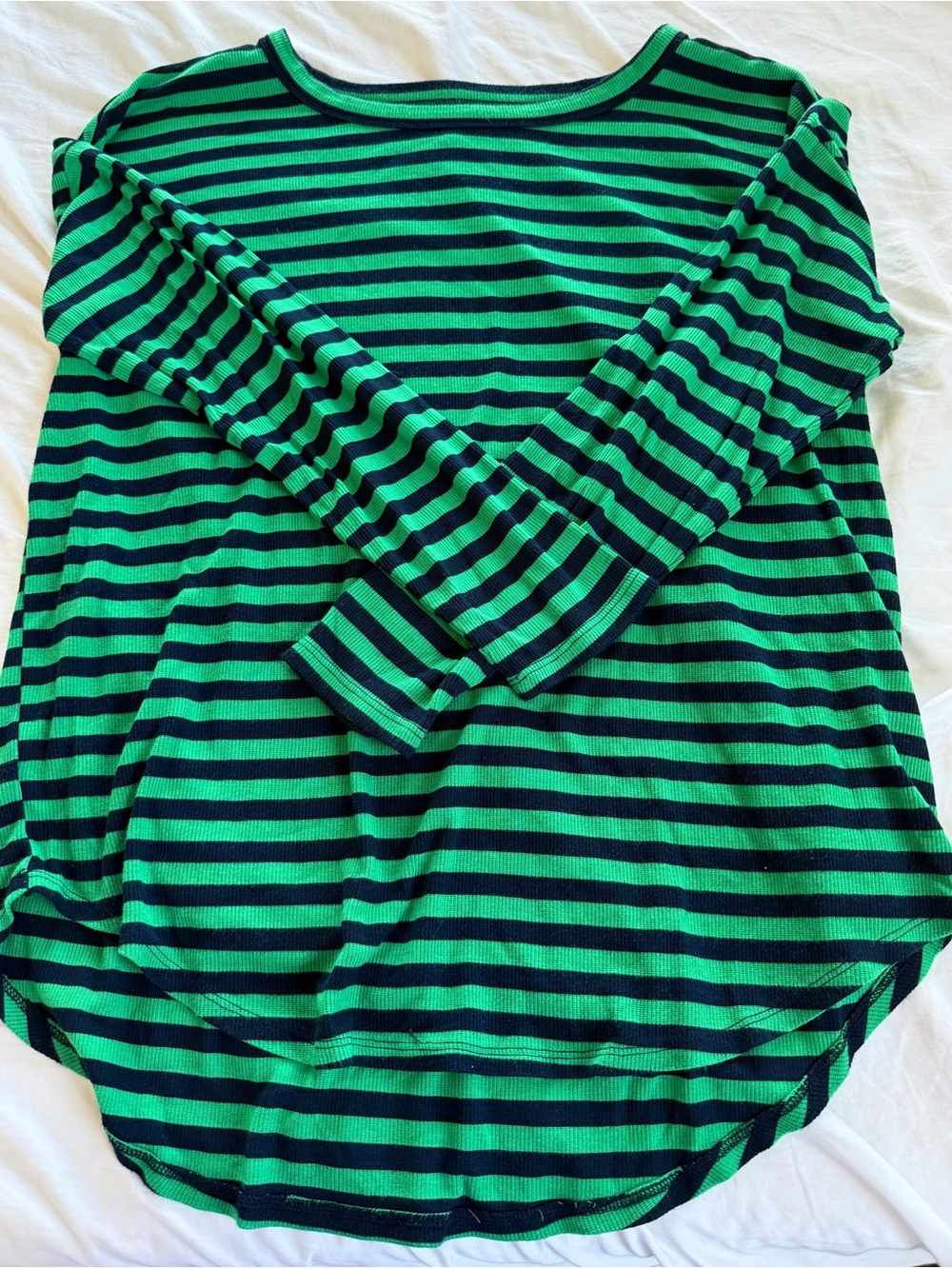 Lou & Grey Navy and Green Striped Long Sleeve Knit Top